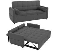 Canapé convertible 2 places HOMCOM 3-en-1 lit double réglable tissu lin gris