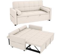 Canapé convertible 2 places - HOMCOM - 3 en 1 - lit gigogne double et dossier réglable - tissu aspect lin - 80,5x137,5x84cm - beige