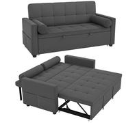 Canapé convertible 2 places - HOMCOM - 3 en 1 - lit gigogne double et dossier réglable - tissu aspect lin - 80,5x137,5x84cm - gris
