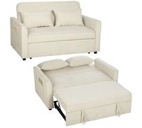 Canapé convertible 2 places - HOMCOM - clic clac - dossier réglable, poches latérales - chenille - 142 x 86 x 86 cm - beige