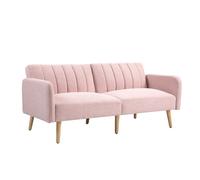 Canapé Convertible 2 Places - HOMCOM - Design scandinave - Dossier inclinable 3 Positions - Pieds Bois Tissu Aspect Lin - Rose