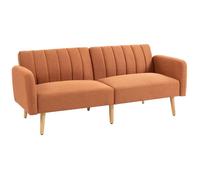 Canapé Convertible 2 Places - HOMCOM - Design scandinave - Dossier inclinable 3 Positions - Pieds Bois Tissu Aspect Lin - marron