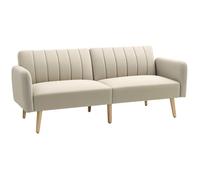 Canapé Convertible 2 Places - HOMCOM - Design scandinave - Dossier inclinable 3 Positions - Pieds Bois Tissu Aspect Lin - Beige