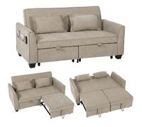 Canapé convertible 2 places - HOMCOM - dossier réglable, assise large, 2 oreillers - chenille - 167 x 89 x 85 cm - marron clair