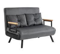 Canapé convertible 2 places - HOMCOM - dossier réglable sur 5 niveaux et 2 coussins rembourrés - pour salon, chambre d'amis - gris