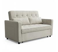 Menzzo Canapé Convertible 2 Places KOMARIA en Velours côtelé Taupe Clair - Petit canapé lit Design Moderne et cocooning - Couchage d’appoint Compact pour Studio et Salon