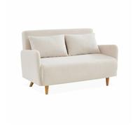 Canapé convertible 2 places scandinave - Panam - pieds bois. bouclettes blanches. banquette. dossier inclinable