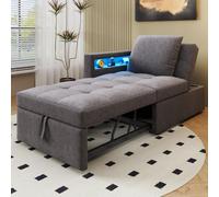 Canapé convertible 3-en-1, dimensions : 177 x 68 x 65 cm, dossier réglable en 5 positions, éclairage LED, ports USB et Type-C, convertible en canapé, fauteuil relax et lit simple, tissu en lin, couleu