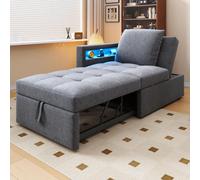 Canapé convertible 3-en-1, dimensions : 177 x 68 x 65 cm, dossier réglable en 5 positions, éclairage LED, ports USB et Type-C, convertible en canapé, fauteuil relax et lit simple, tissu en lin, couleu