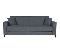 Canapé convertible 3 places - BERGAMO - Tissu gris foncé - 2 coussins - coffre de rangement - 230 x 85 x 89 cm