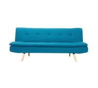 Canapé convertible scandinave 3 places en tissu bleu canard et bois clair SENSO
