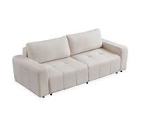 Menzzo Canapé Convertible 3 Places Cloudy - Tissu Bouclette crème - Canapé lit avec Couchage intégré - Design Moderne et Cosy