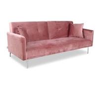 Menzzo Canapé Convertible clic-clac 3 Places Carla - Velours Rose Ultra-Doux - Pieds métal élégants - Convertible en Couchage d’appoint - Design Moderne pour Salon et Chambre