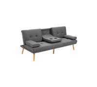 Canapé convertible 3 places design scandinave inclinaison dossier réglable 3 niveaux dossier central rabattable 2 porte-verres bois massif lin gris