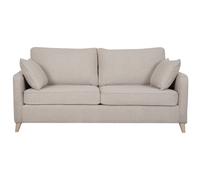 Canapé convertible scandinave 3 places en tissu beige et bois clair avec matelas 10 cm PAPEL
