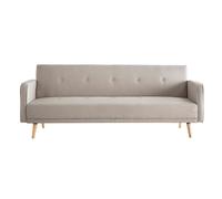 Canapé convertible 3 places en tissu beige et bois clair ulla