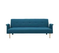 Canapé convertible scandinave 3 places en tissu bleu canard et bois clair OSCAR