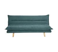 Canapé convertible 3 places en tissu chenille bleu canard et bois clair BINGO