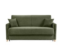 Canapé convertible 3 places en tissu chenille vert foncé et bois clair avec matelas 18 cm SKANDY