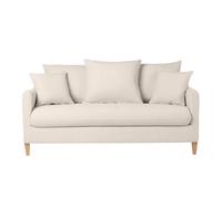 Canapé convertible 3 places en tissu effet velours beige et bois clair louise