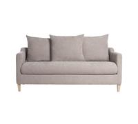 Canapé convertible scandinave 3 places en tissu effet velours taupe et bois clair LOUISE