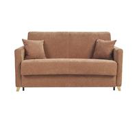 Canapé convertible 3 places en tissu effet velours terre brûlée et bois clair avec matelas 18 cm SKANDY