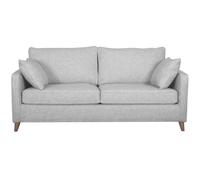 Canapé convertible scandinave 3 places en tissu gris clair et bois clair avec matelas 10 cm PAPEL