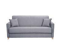 Canapé convertible 3 places en tissu gris clair et bois clair avec matelas 18 cm SKANDY