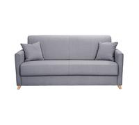 Canapé convertible 3 places en tissu gris clair et bois clair avec matelas 18 cm SKANDY