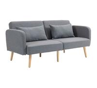 HOMCOM Canapé Convertible 3 Places, canapé-lit 2 Places, Dossier inclinable et accoudoirs réglables, clic clac en Tissu Effet Lin, Pieds en Bois Massif, 2 Coussins lavables, Gris