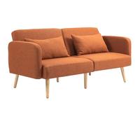 Canapé convertible 3 places - HOMCOM - dossier inclinable et accoudoirs réglables - tissu effet lin - pieds en bois massif - marron