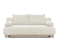 Canapé convertible - 3 places - MIKA - Tissu bouclette beige - Coffre de rangement - L 192 x H 84 x P 93 cm