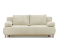 Canapé convertible - 3 places - MIKA - Velours côtelé beige - Coffre de rangement - L 192 x H 84 x P 93 cm