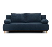 Canapé convertible - 3 places - MIKA - Velours côtelé bleu foncé - Coffre de rangement - L 192 x H 84 x P 93 cm