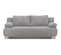 Canapé convertible - 3 places - MIKA - Velours côtelé gris clair - Coffre de rangement - L 192 x H 84 x P 93 cm