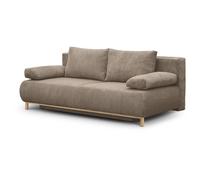 Canapé convertible - 3 places - MIKA - Velours côtelé taupe - Avec coffre de rangement - 192 x 93 x 84 cm
