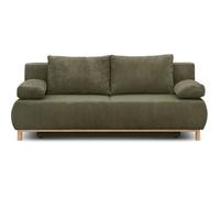 Canapé convertible - 3 places - MIKA - Velours côtelé vert kaki - Coffre de rangement - L 192 x H 84 x P 93 cm