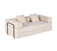Canapé Convertible 4-en-1, Lit de Sol Matelas Pliant, Sans Montage, Velours Côtelé Doux Pouf Fauteuil Lounge Salon, Beige