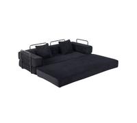 Canapé Convertible 4-en-1, Lit de Sol Matelas Pliant, Sans Montage, Velours Côtelé Doux Pouf Fauteuil Lounge Salon, Noir