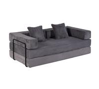Canapé Convertible 4-en-1, Lit de Sol Matelas Pliant, Sans Montage, Velours Côtelé Doux Pouf Fauteuil Salon, Gris Foncé