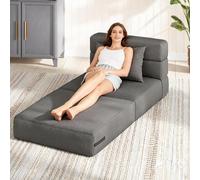 Canapé Convertible 4-en-1,Petit canapé lit d’appoint Matelas Pliant Velours | Côtelé,mode allonger /assis couchage quotidien Compact et confortable Idéal Petit Espace, Salon ou Chambre Fauteuil de Sol