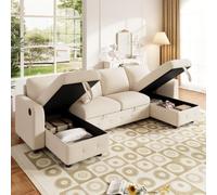 Canapé Convertible 4 Places,Canapé lit modulable en U avec 2 compartiments de rangement et chaises longues,canapé d'angle Convertible avec port de recharge USB et Type-C,2 coussins,pour Salon,Chenille
