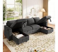 Canapé Convertible 4 Places,Canapé lit modulable en U avec 2 compartiments de rangement et chaises longues,canapé d'angle Convertible avec port de recharge USB et Type-C,2 coussins,pour Salon,Chenille