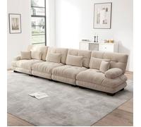 Canapé convertible 4 places modulable, canapé-lit avec assise profonde en chenille vintage