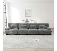 Canapé convertible 4 places, modulable et convertible en lit, chenille vintage assise profonde