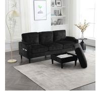 Canapé convertible 4 places - Velours noir - Repose-pieds - Espace de rangement