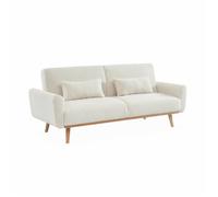 Canapé convertible à bouclettes blanches- Oskar - 2 - 3 places scandinave droit avec pieds bois