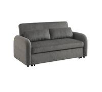 Canapé convertible arrondi 2 places velours côtelé gris foncé L 168 x P 90 x H 88cm - Lino
