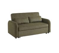 Canapé convertible arrondi 2 places velours côtelé kaki L 168 x P 90 x H 88cm - Lino