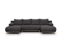 Canapé convertible avec coffre - 6 places - Velours côtelé - Gris anthracite - Style Scandinave - L 313 x H 84 x P 145 cm - MIKA